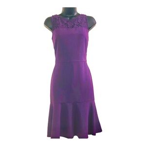 Taylor purple‎ lace peplum flounce flute hem sleeveless sheath dress size 4 new